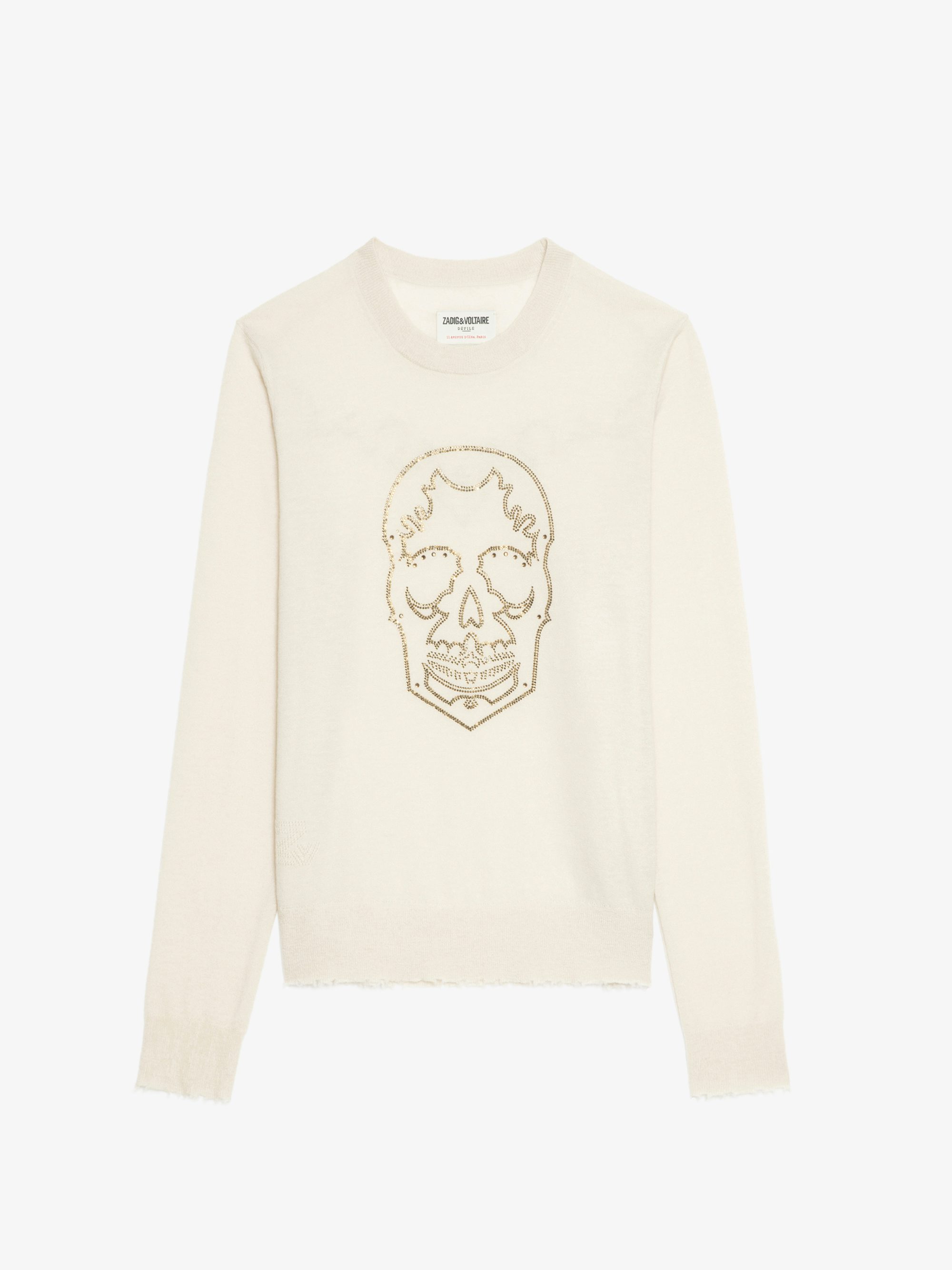 Miss Cashmere Sweater - Round neck sweater with rhinestone skull.
